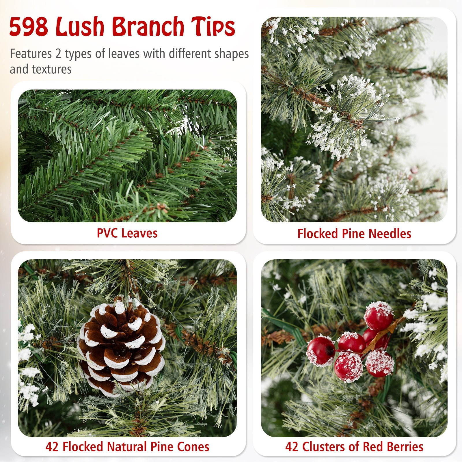 6/7.5/9 FT Artificial Christmas Tree Pre-Lit Hinged Holiday Tree with 360° Quick Power Connector-6 ft