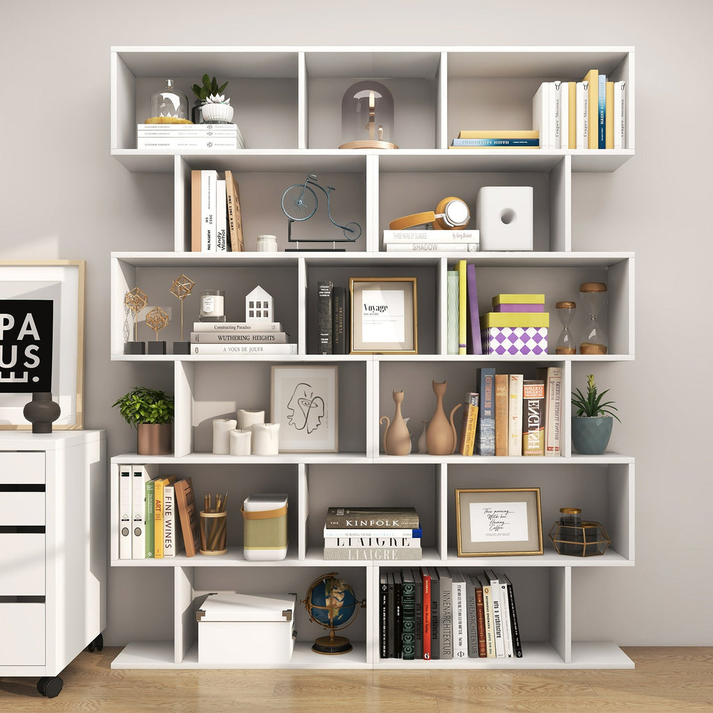 6 Tier S-Shaped Bookshelf Storage Display Bookcase Decor Z-Shelf -White