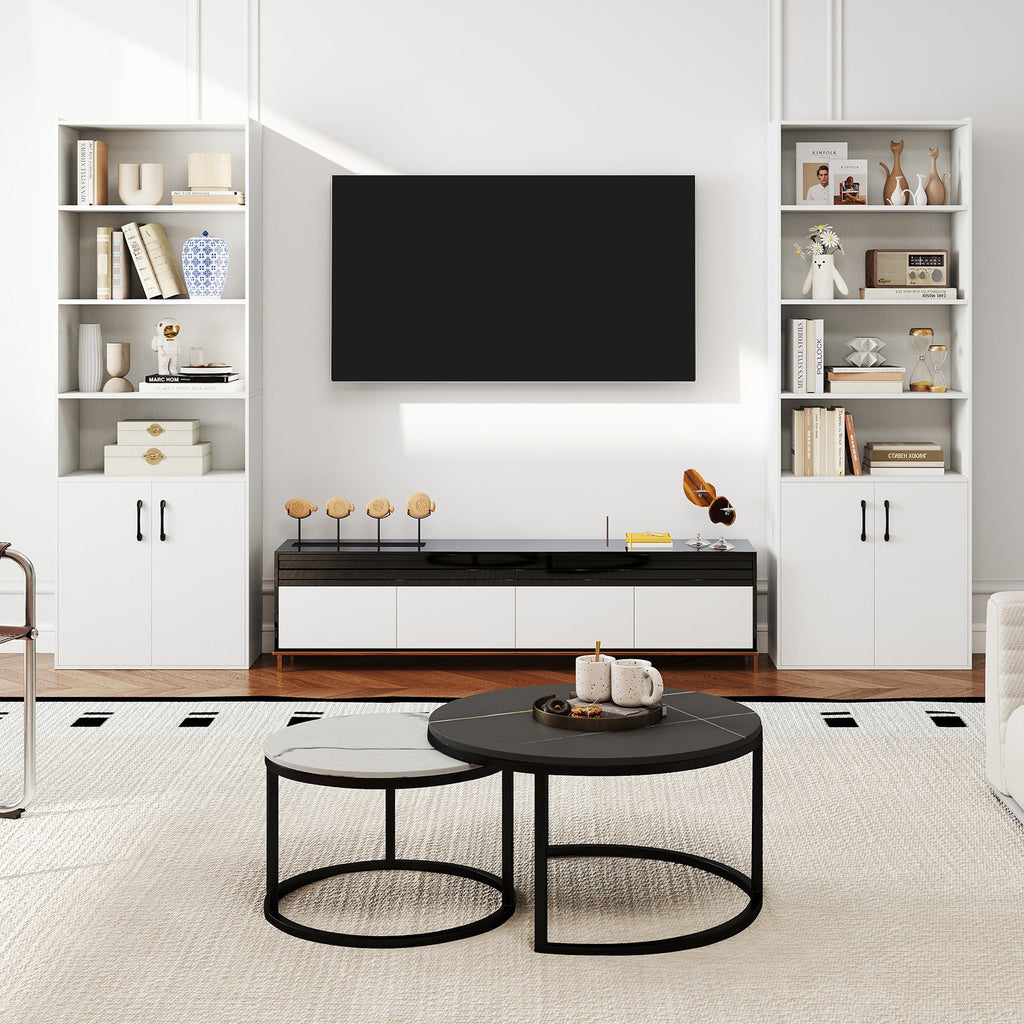 70 Inch Bookcase 6-Tier with Adjustable Shelves and 2-Door Cabinet-White