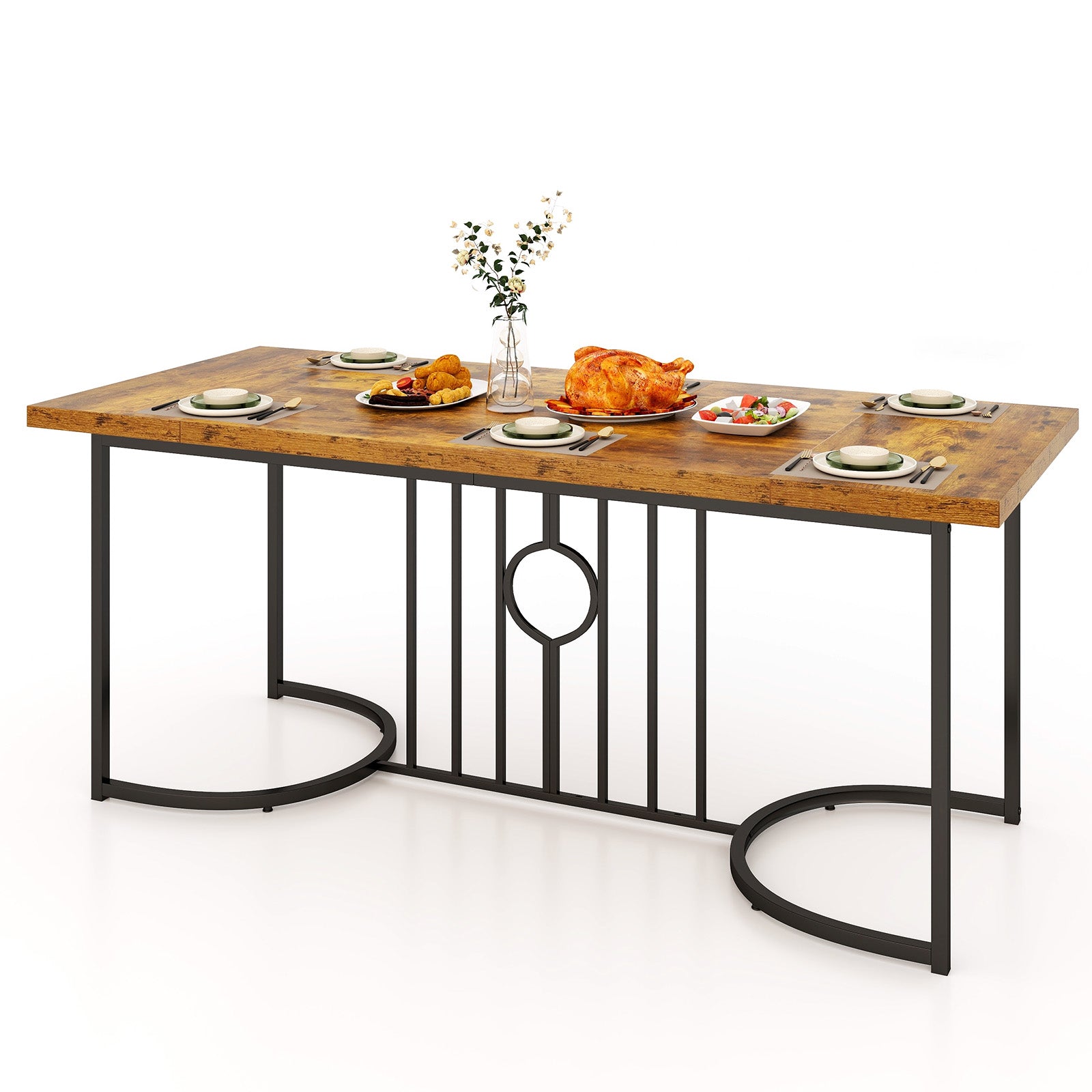 71 Inch Large Dining Table for 6-8 People Rectangular Wood Kitchen Table-Rustic Brown