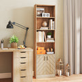 71 Inch 6-Tier Tall Bookshelf with Double Doors 4 Open Cubes-Oak