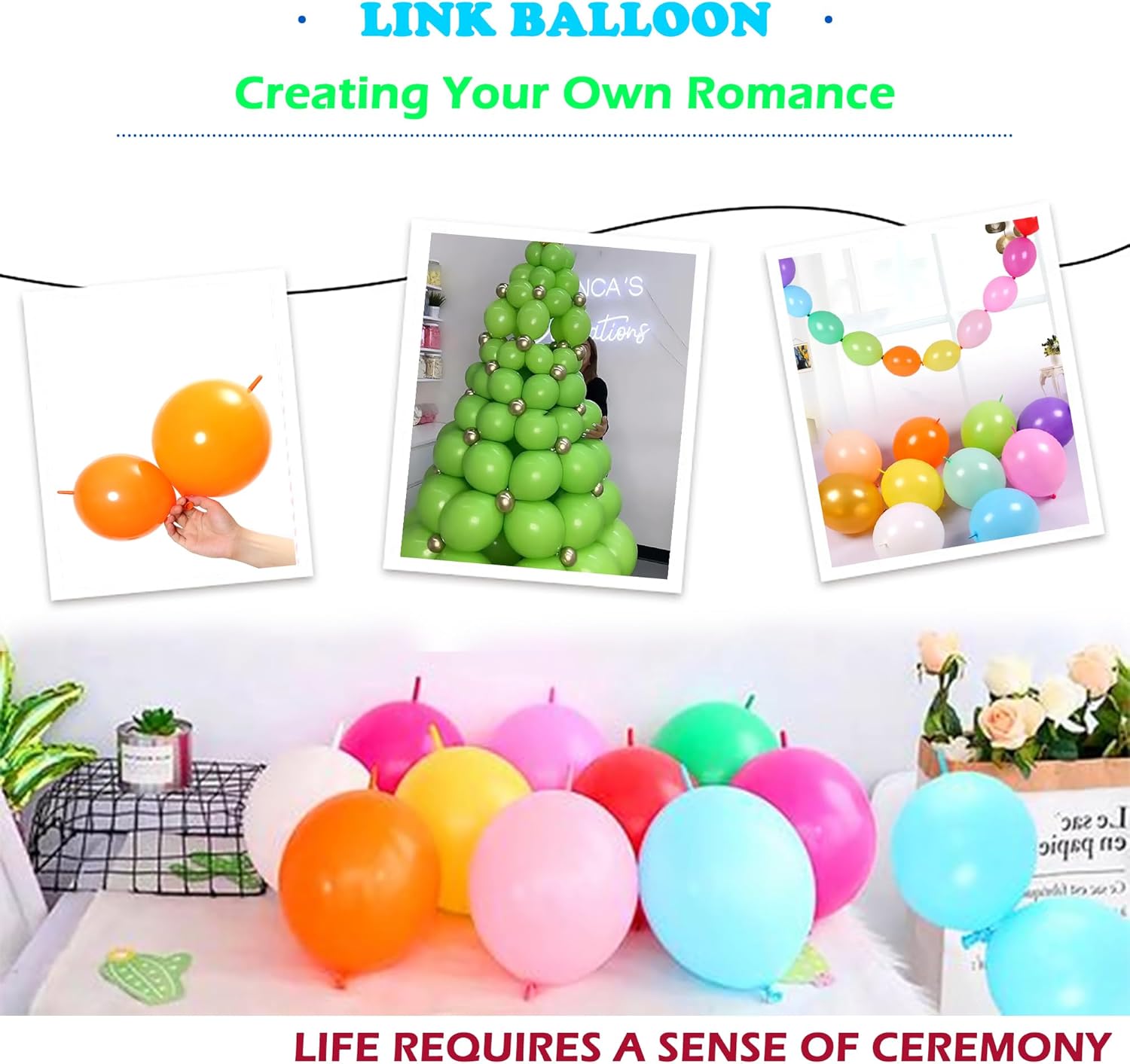 Dark Green Link Balloons 10 Inch 120 Pcs Latex Linking Balloons for Birthday Wedding Party Festival Decorations