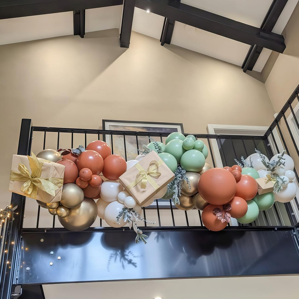Fall Balloons Set, 12 Inch Thanksgiving Balloons, Retro Burnt Terracotta Rust Orange Dusty Sage Mint Green White Metallic Gold Latex Balloon for Thanksgiving Autumn Harvest Fall Birthday Decorations