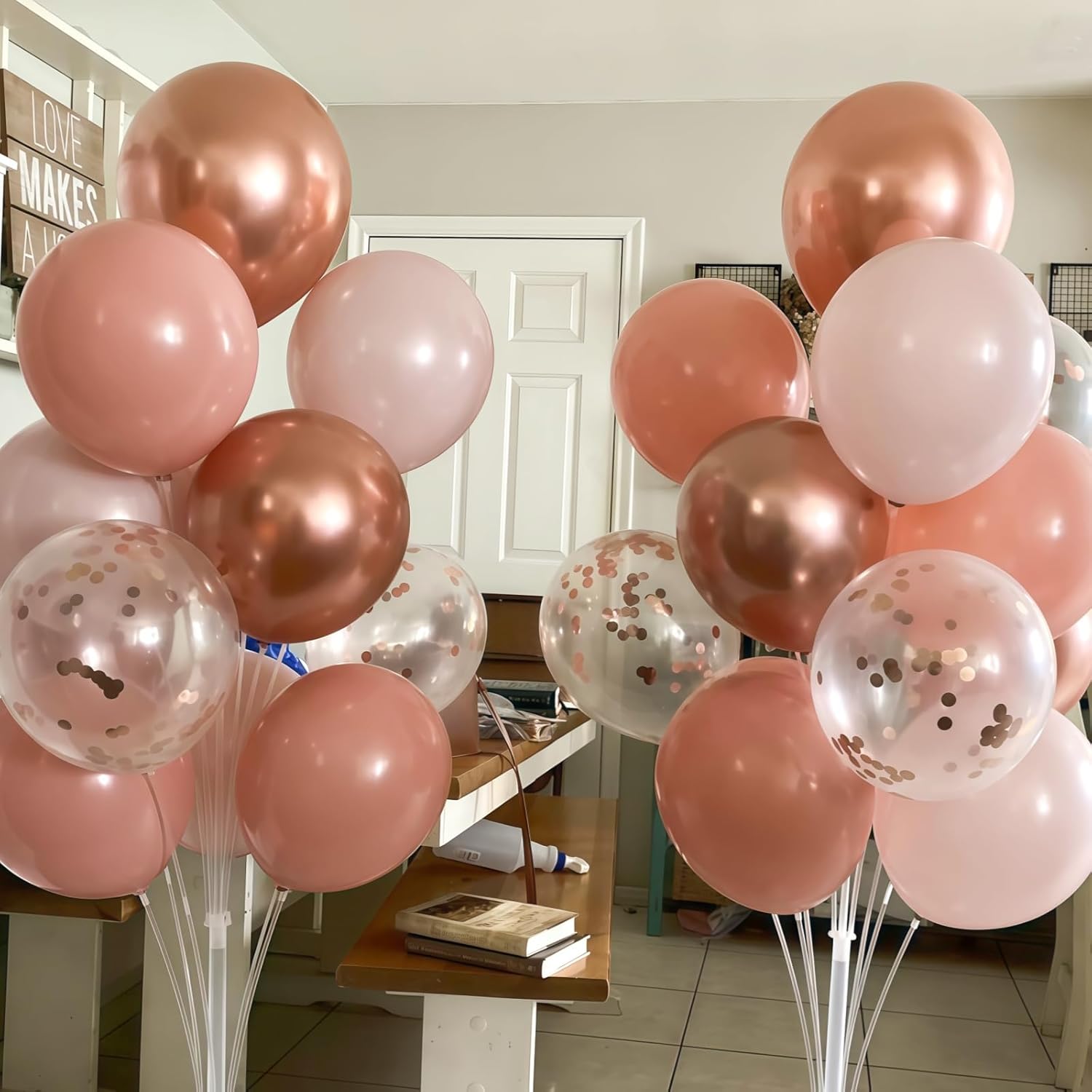 Dusty Pink Balloon Set, 60Pcs 12 Inch Retro Blush Pink White Sand Nude Latex Balloon with Metallic Confetti Rose Pink Helium Balloon for Girls Women Birthday Party Baby Shower Boho Decoration Supplies