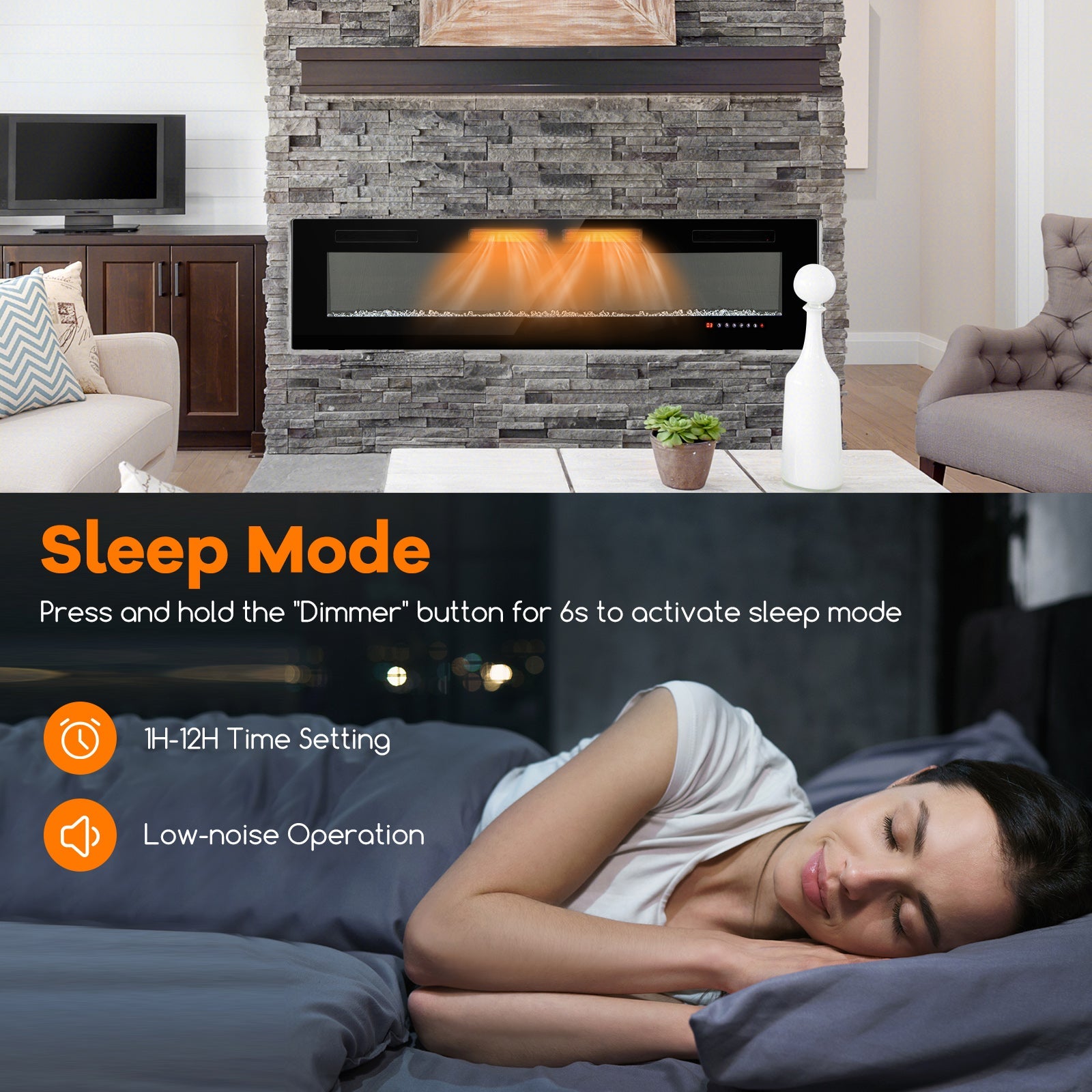 42/50/60/72 Inch Ultra-Thin Electric Fireplace with Decorative Crystals-72 inches