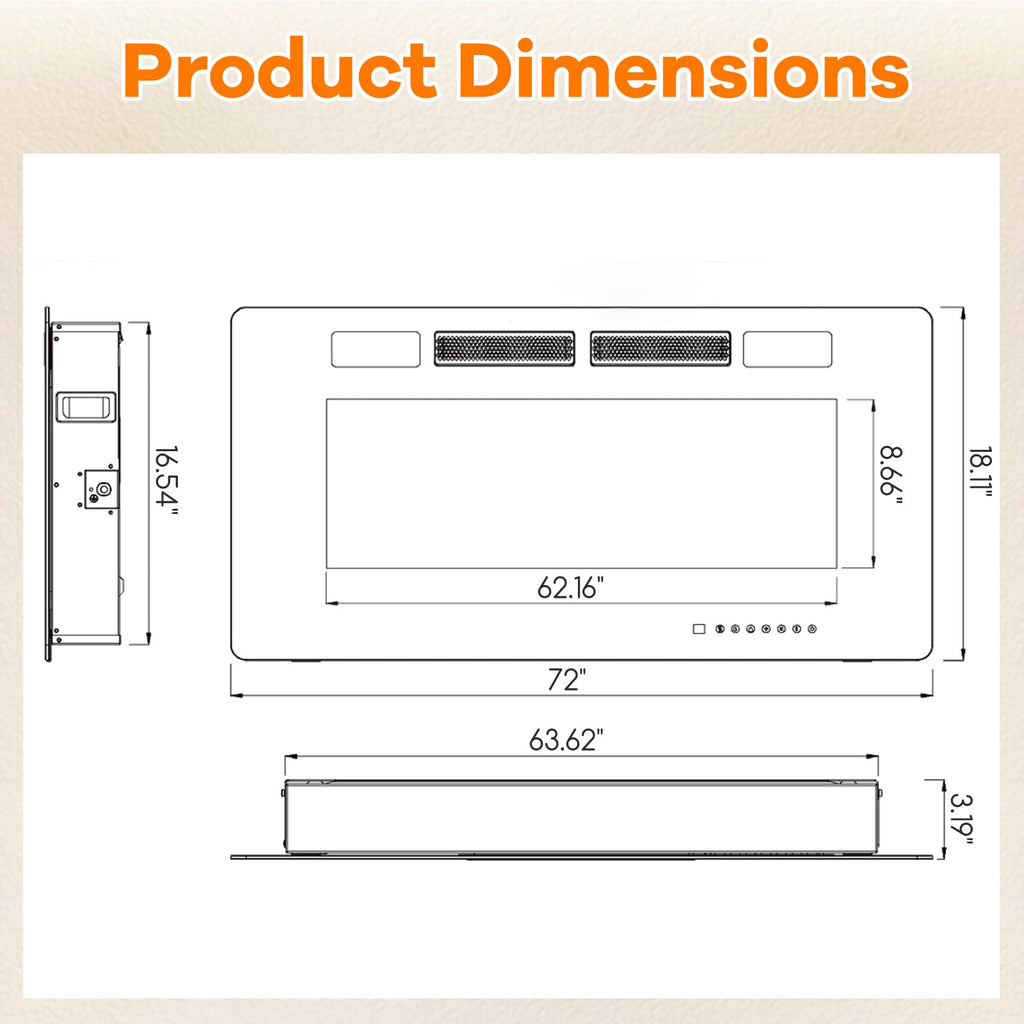 42/50/60/72 Inch Ultra-Thin Electric Fireplace with Decorative Crystals-72 inches