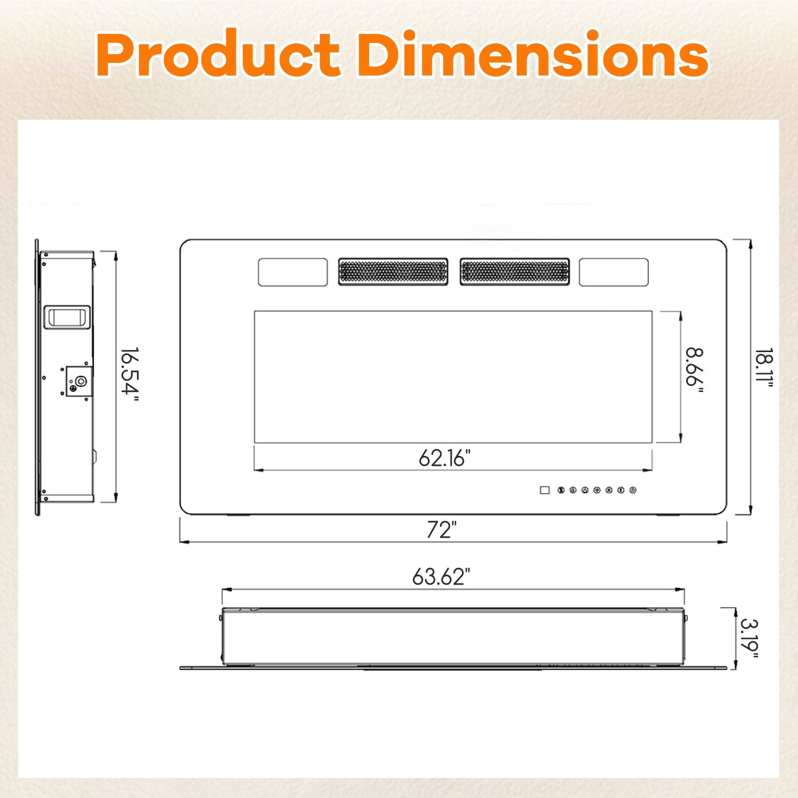 42/50/60/72 Inch Ultra-Thin Electric Fireplace with Decorative Crystals-72 inches