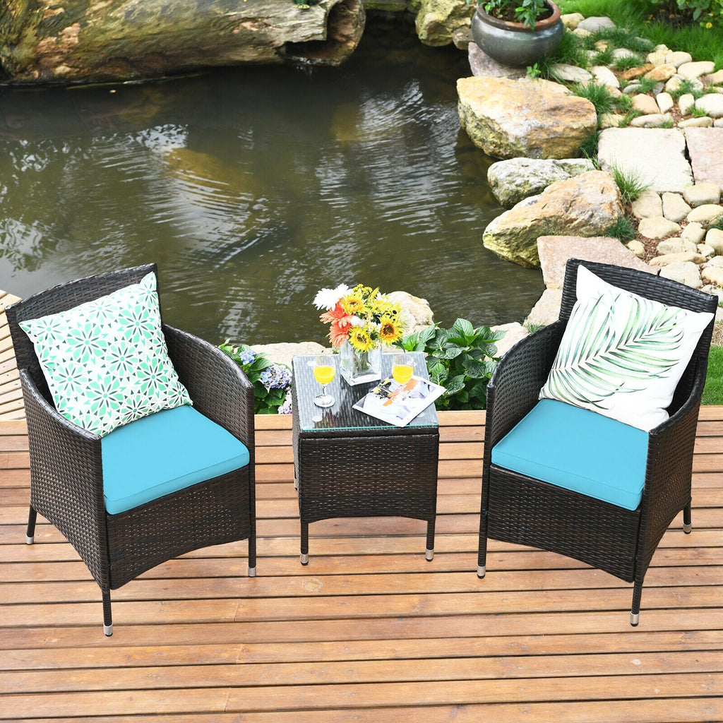 3 Pcs Outdoor Rattan Wicker Furniture Set-Blue