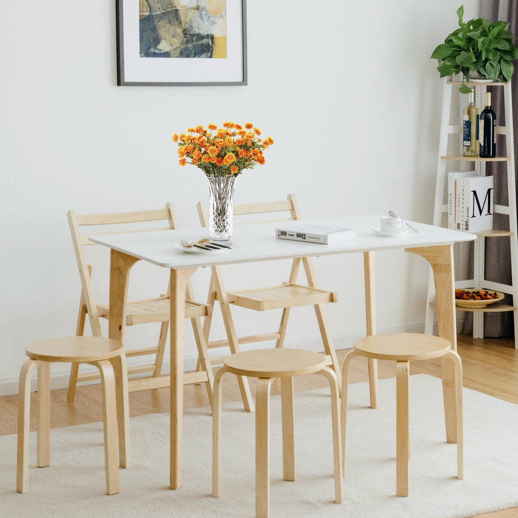 Set of 4 18 Inch Wood Home Backless Dining Chairs-Natural