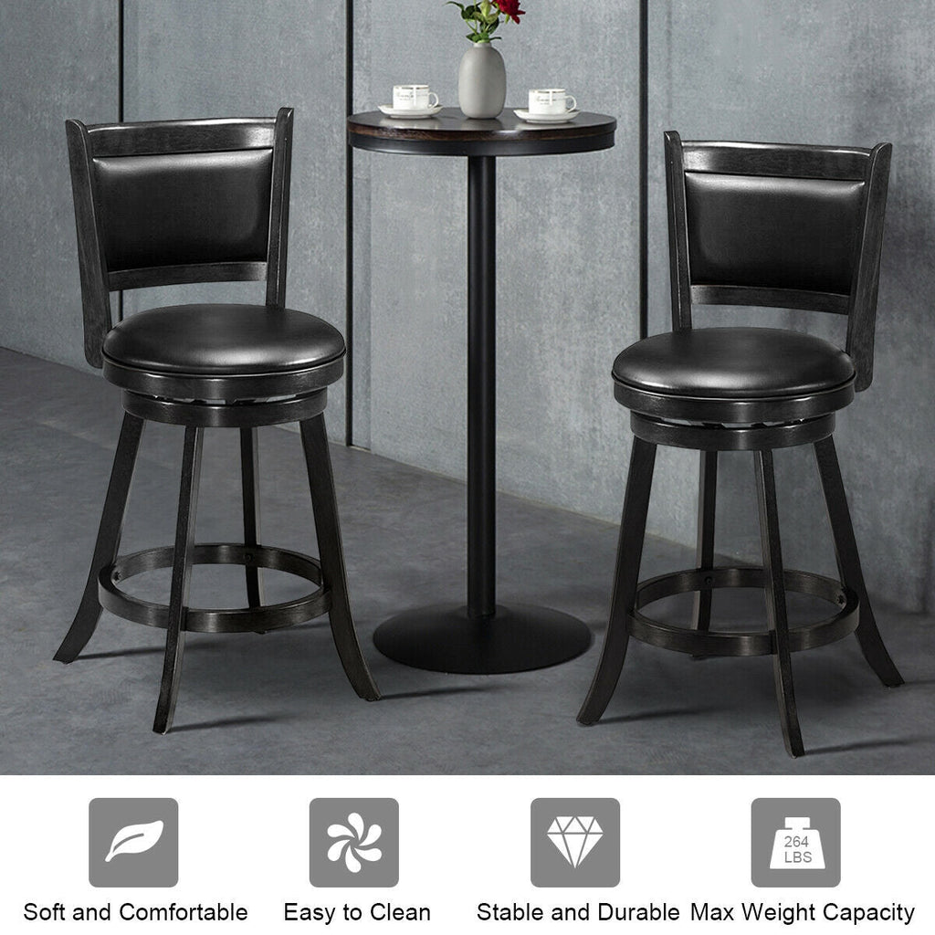 2 Pieces 24 Inches Swivel Counter Stool Dining Chair Upholstered Seat-Black