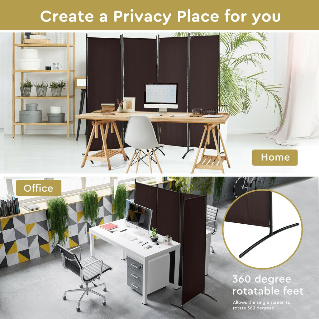 4-Panel  Room Divider with Steel Frame-Brown