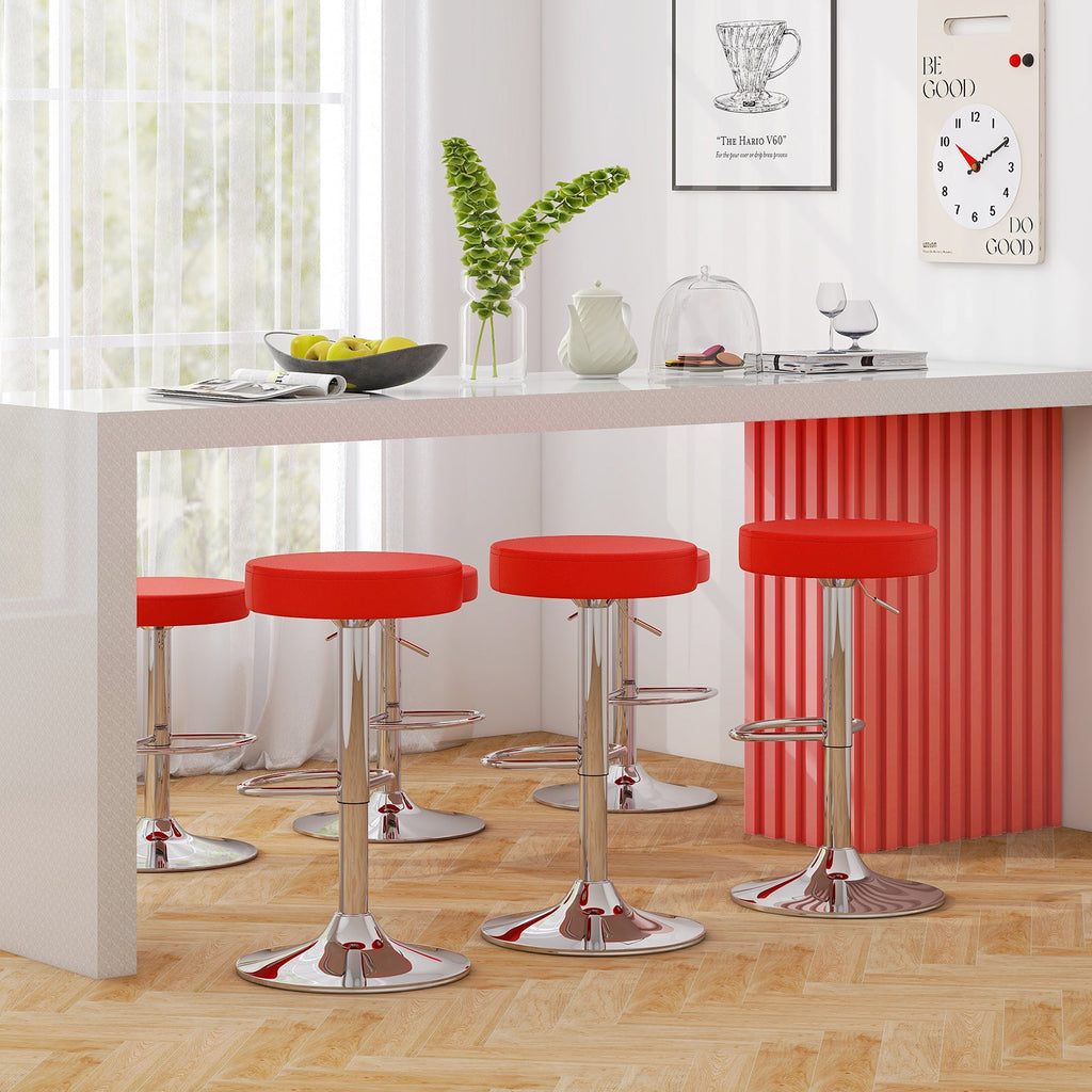 Set of 2 Adjustable Swivel Round Bar Stool  Pub Chairs-Red