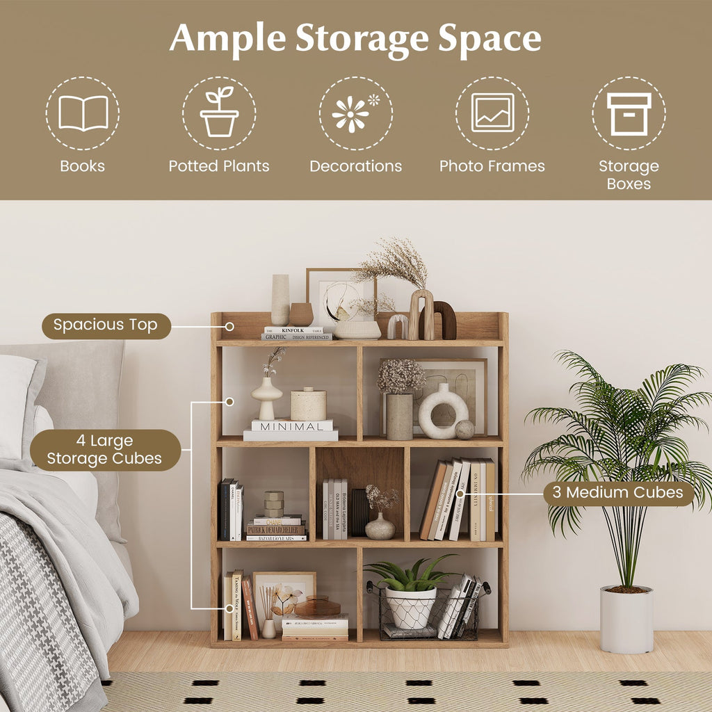 7 Cubes Open-back Bookshelf with Anti-Toppling Devices-Natural