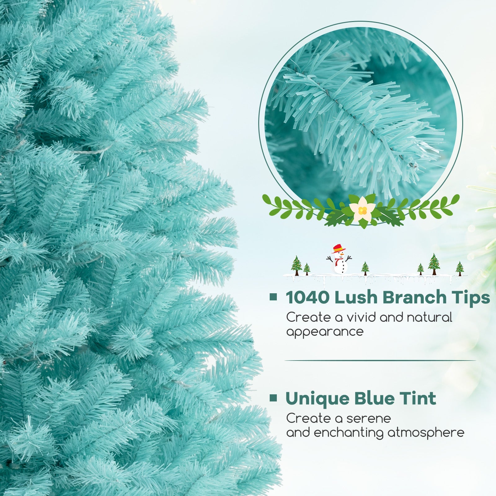 6/7 FT Blue Artificial Christmas Tree with 280/380 Warm White LED Lights and Foldable Metal Stand-7 ft
