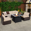 7 Pieces Patio Furniture Set with 35 Inches 50000 BTU Propane Gas Fire Pit Table and Waterproof Cover for Firpit-Beige