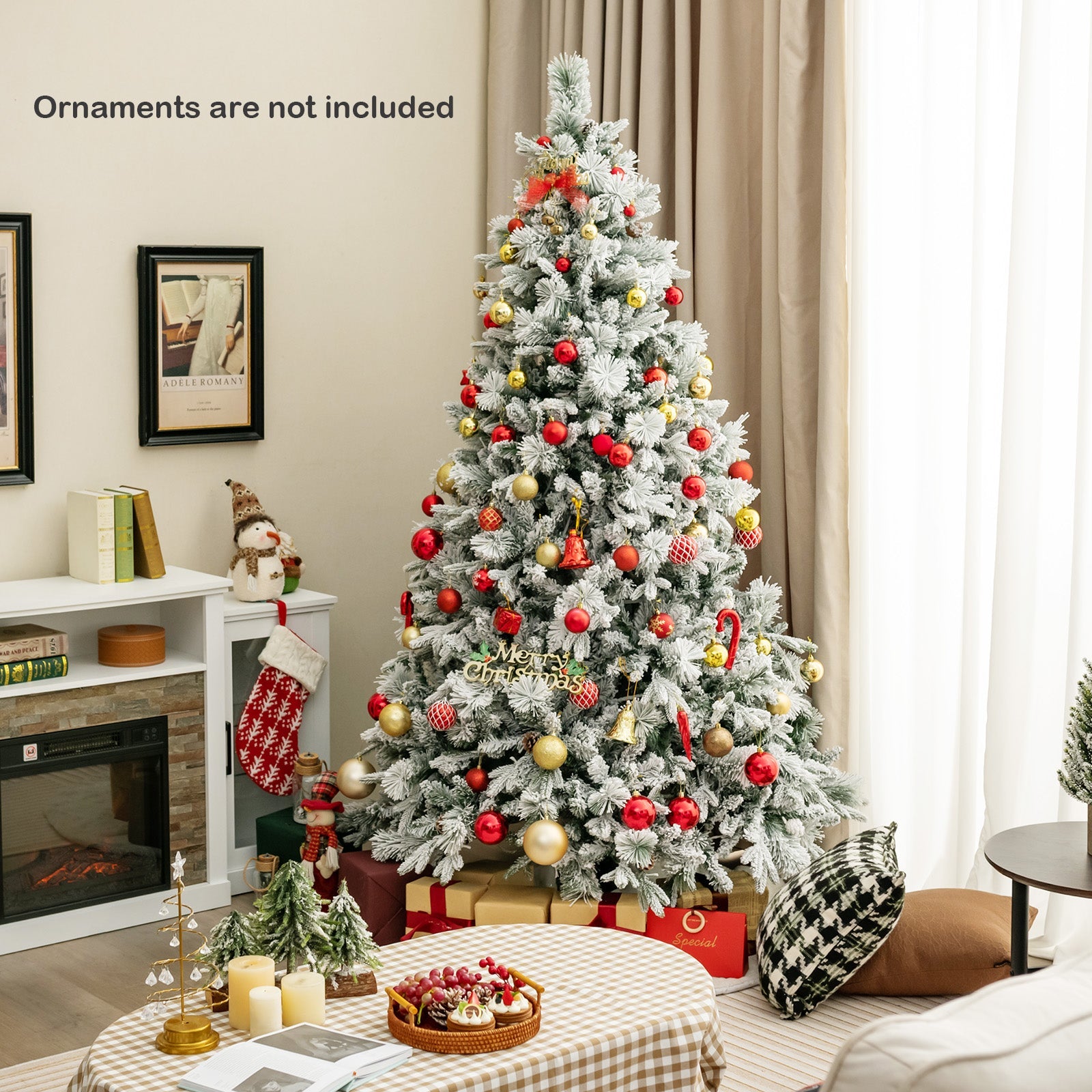 4.5/6/7 Feet Artificial Xmas Tree with Pine Needles and LED Lights-7 ft