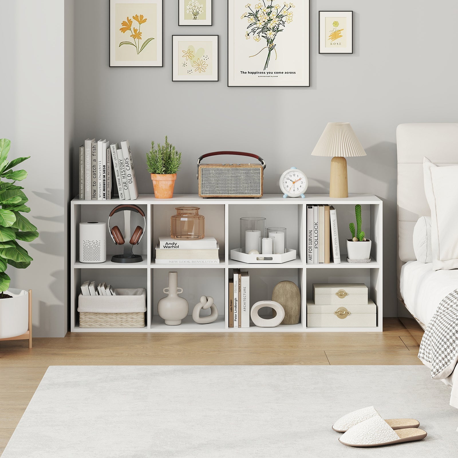 8-Cube Bookcase Bookshelf with 2 Anti-Tipping Kits Storage Organizer-White