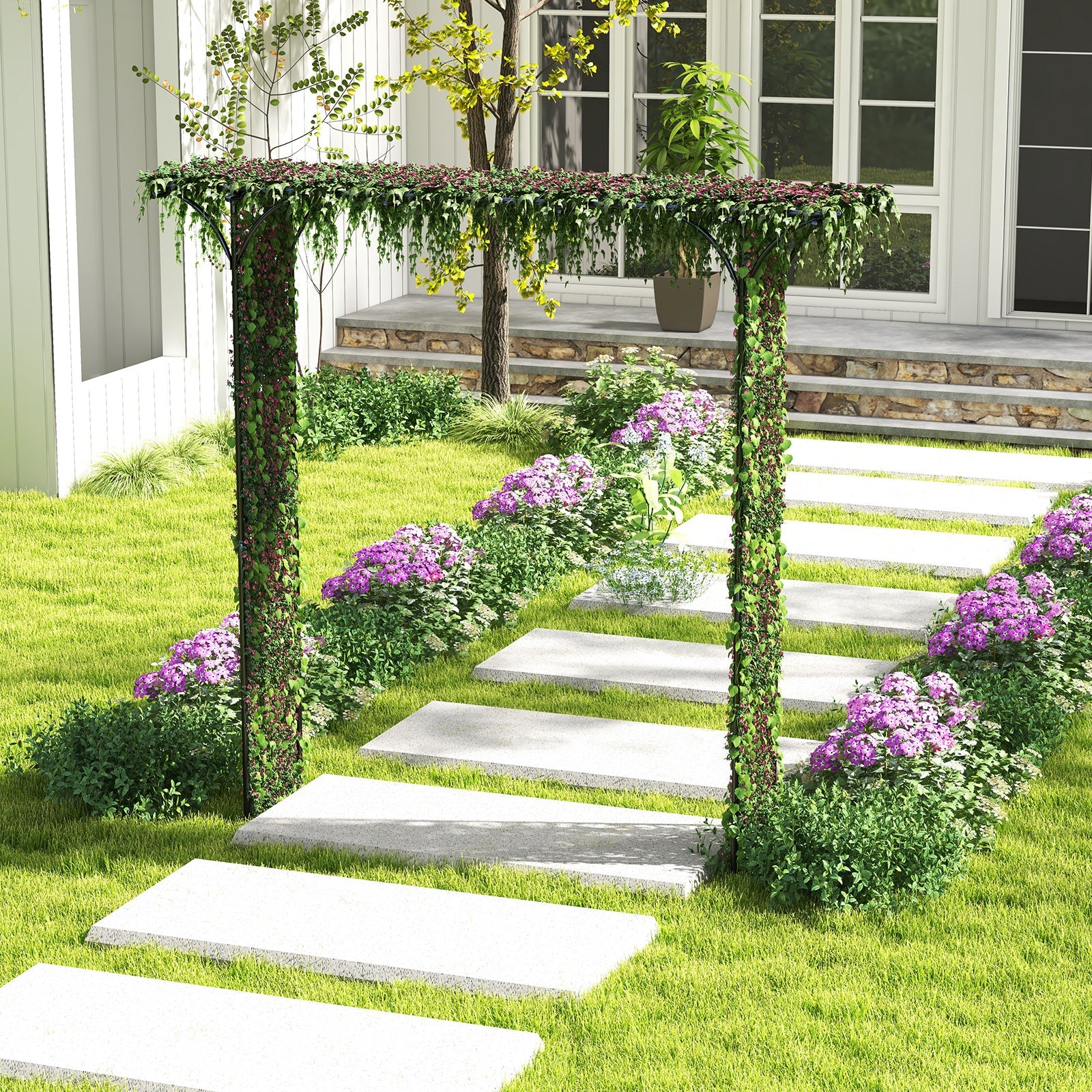 81 Inch Garden Arbor Metal Archway for Climbing Plants-Black