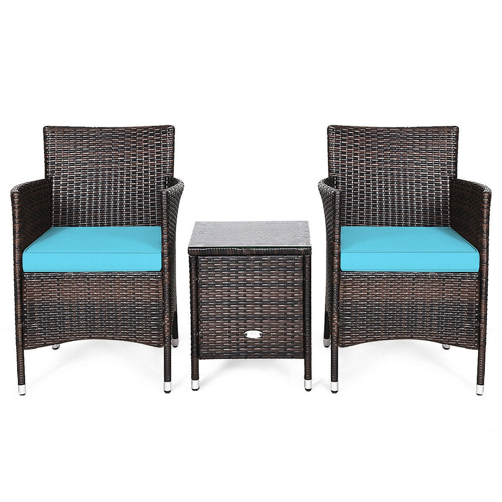 3 Pcs Outdoor Rattan Wicker Furniture Set-Blue