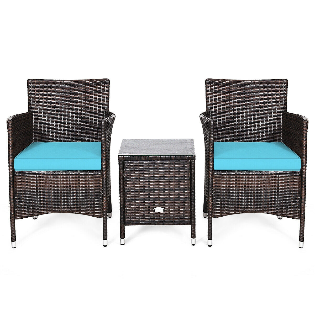 3 Pcs Outdoor Rattan Wicker Furniture Set-Blue