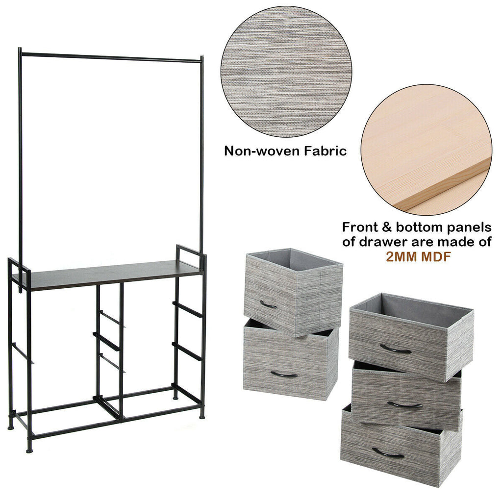 5 Fabric Drawers Dresser with Metal Frame and Wooden Top