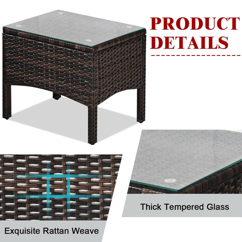 3 Pcs Outdoor Patio Rattan Conversation Set with Seat Cushions-Red