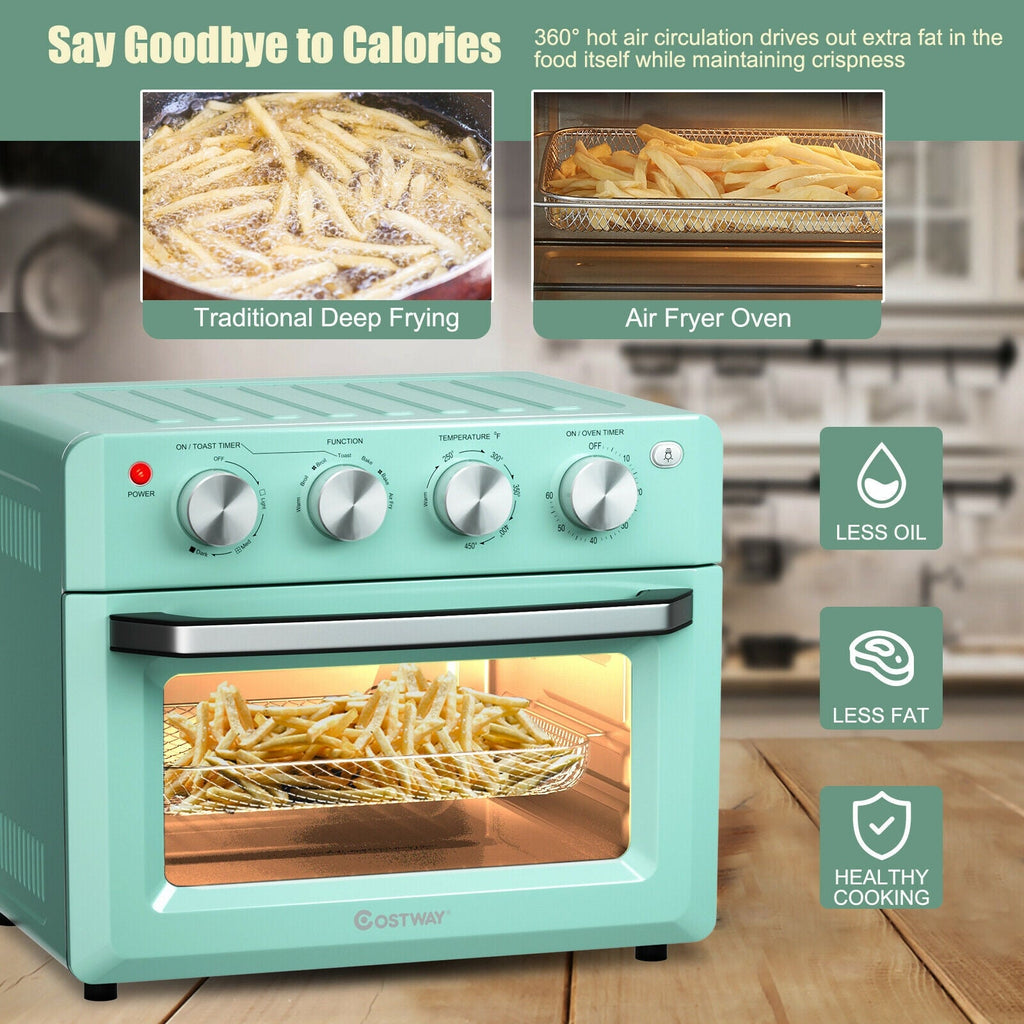 19 Qt Dehydrate Convection Air Fryer Toaster Oven with 5 Accessories-Green