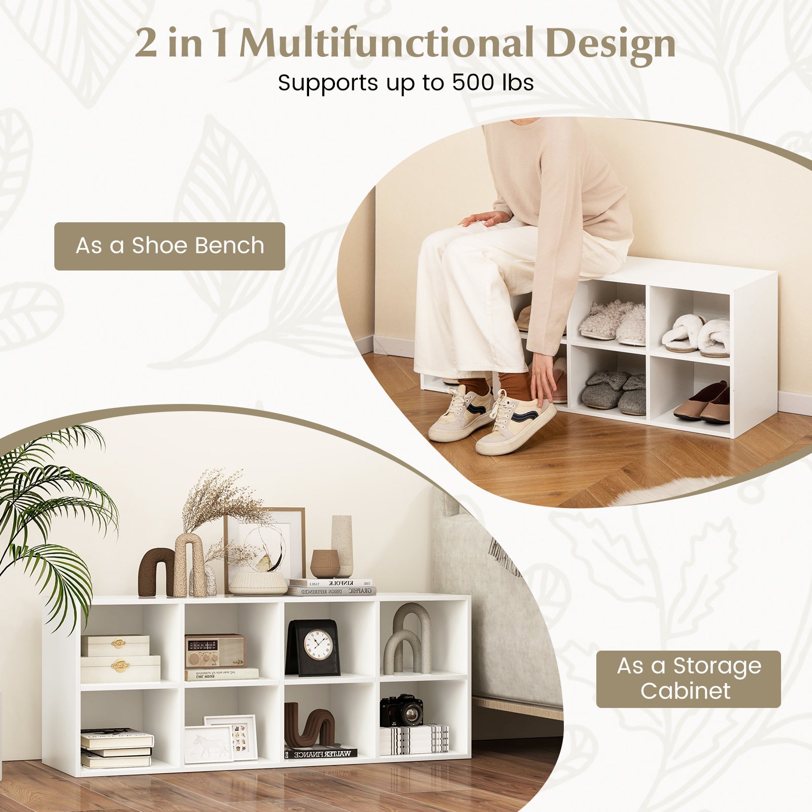 8 Cubbies Shoe Organizer with 500 LBS Weight Capacity-White