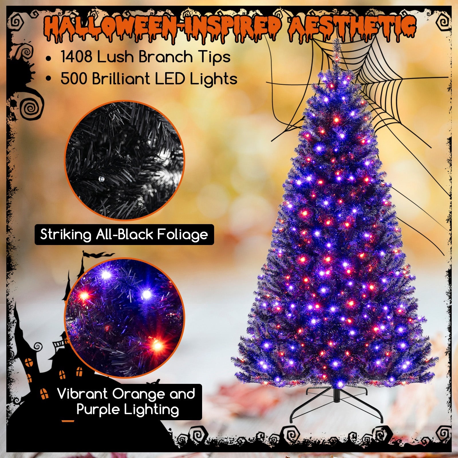 6/7/8 Feet Artificial Christmas Tree with 6 Lighting Modes and Spooky Sounds-8 ft