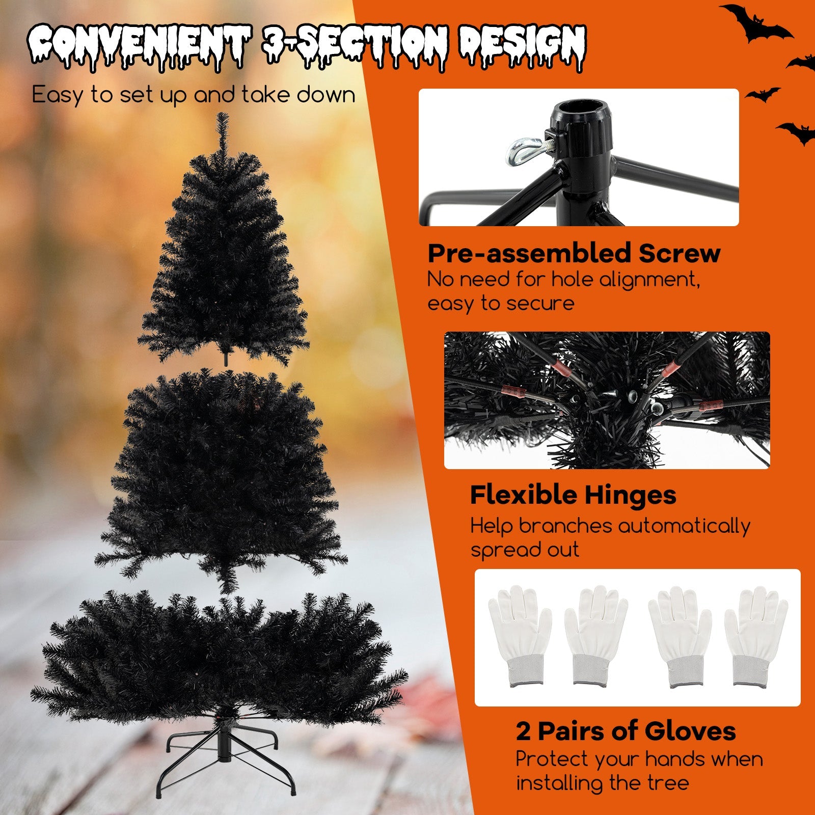6/7/8 Feet Artificial Christmas Tree with 6 Lighting Modes and Spooky Sounds-8 ft