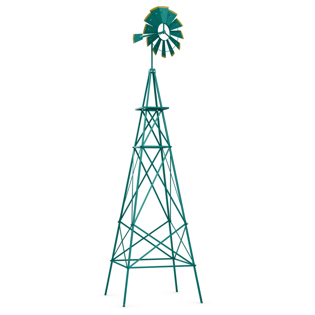 8 Feet Windmill Metal Ornamental Wind Wheel Weather Resistant-Green