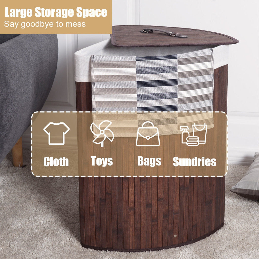 Corner Bamboo Hamper Laundry Basket-Brown