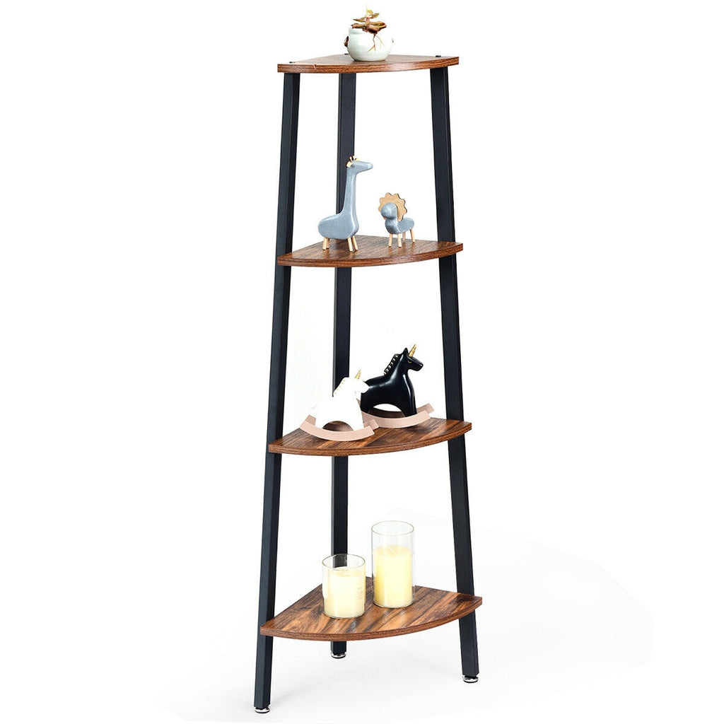 4-Tier Corner Shelf Metal Storage Rack Domestic Bookcase-Black