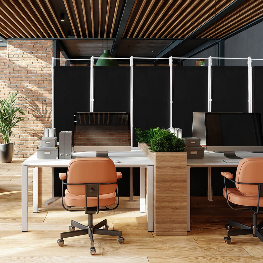 6-Panel Room Divider Folding Privacy Screen with Steel Support Base-Black