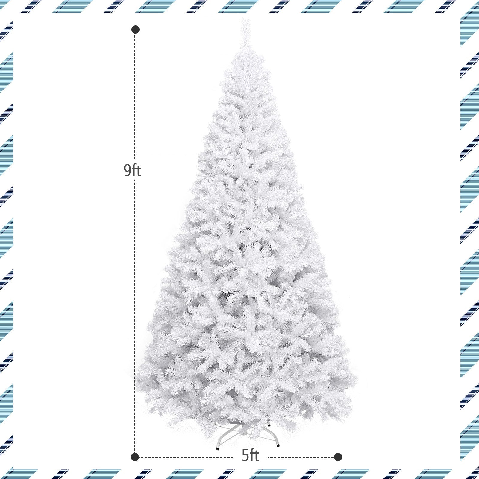 6' / 7.5' / 9' Hinged Artificial Christmas Tree with Metal Stand-9 ft