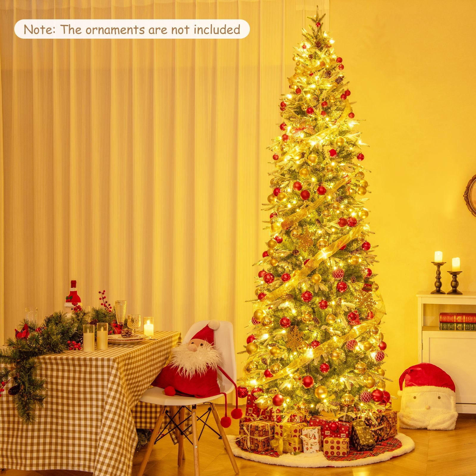 6/7.5/9 Feet Pre-Lit Artificial Christmas Tree Snow Flocked Hinged-9 FT