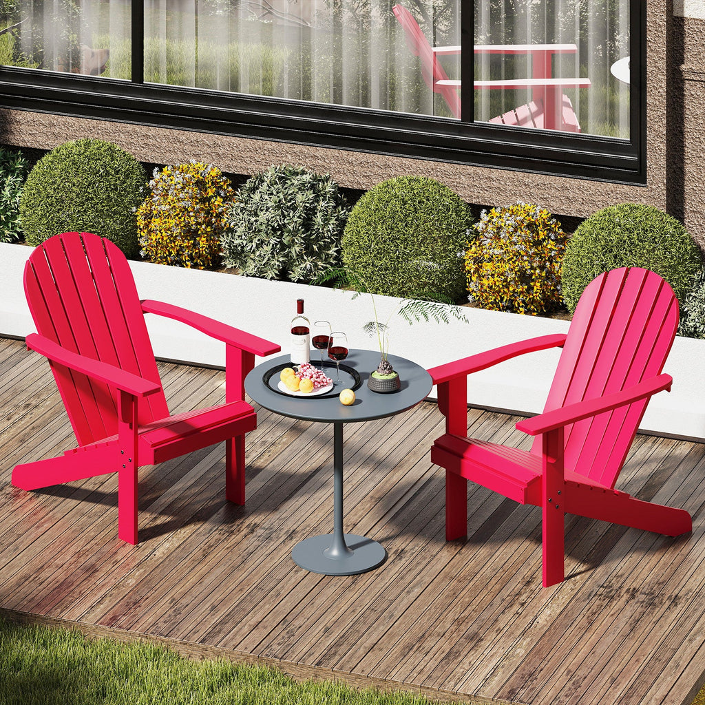 Acacia Wood Lounge Patio Adirondack Chair with Inclined Seat-Red