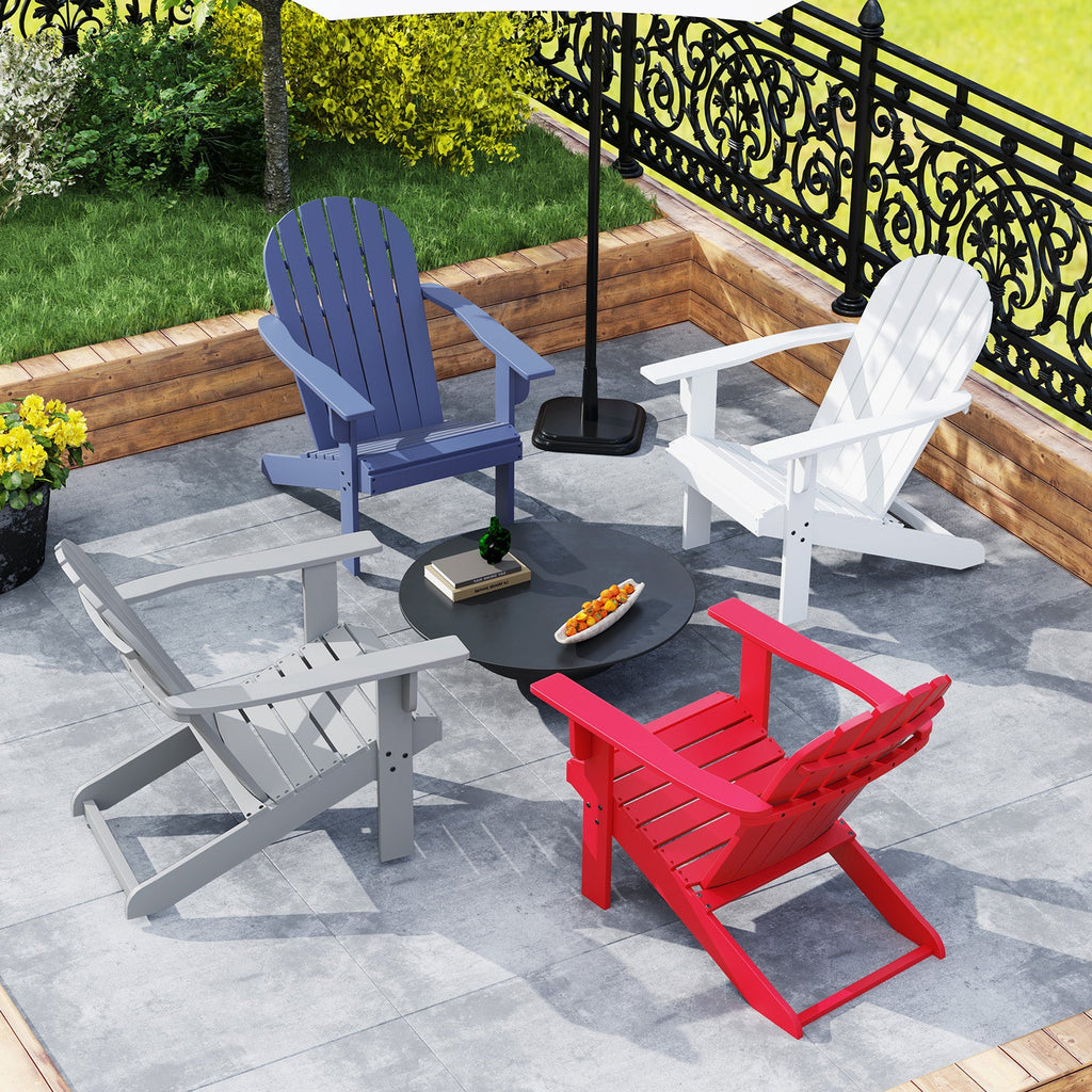 Acacia Wood Lounge Patio Adirondack Chair with Inclined Seat-White