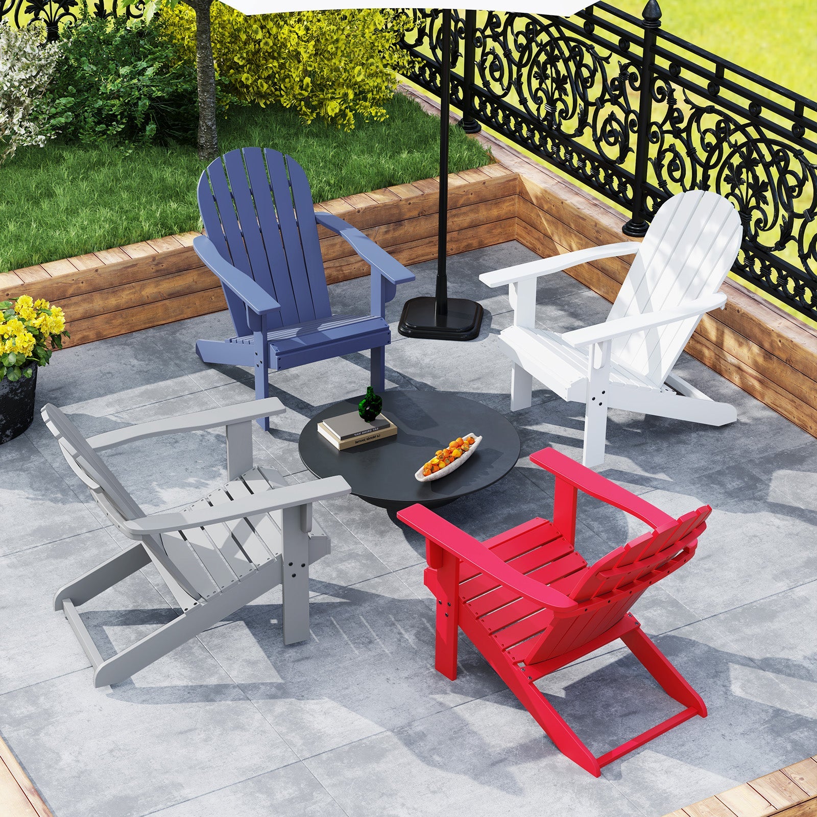 Acacia Wood Lounge Patio Adirondack Chair with Inclined Seat-White