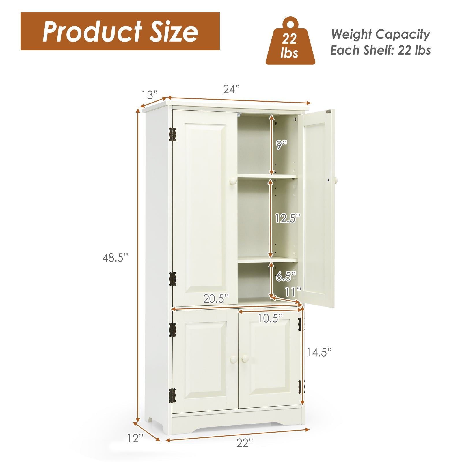 Accent Storage Cabinet Adjustable Shelves-White