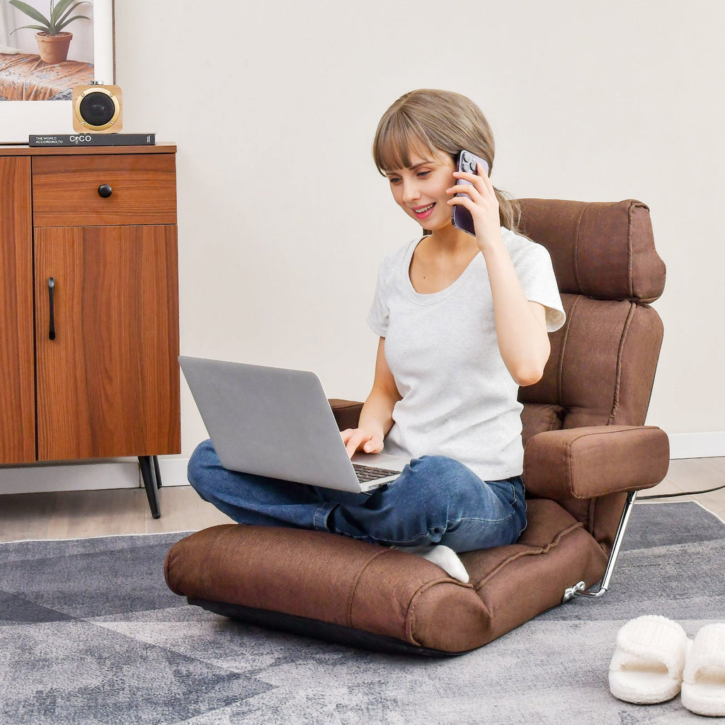 Adjustable Folding Sofa Chair with 6 Position Stepless Back-Brown