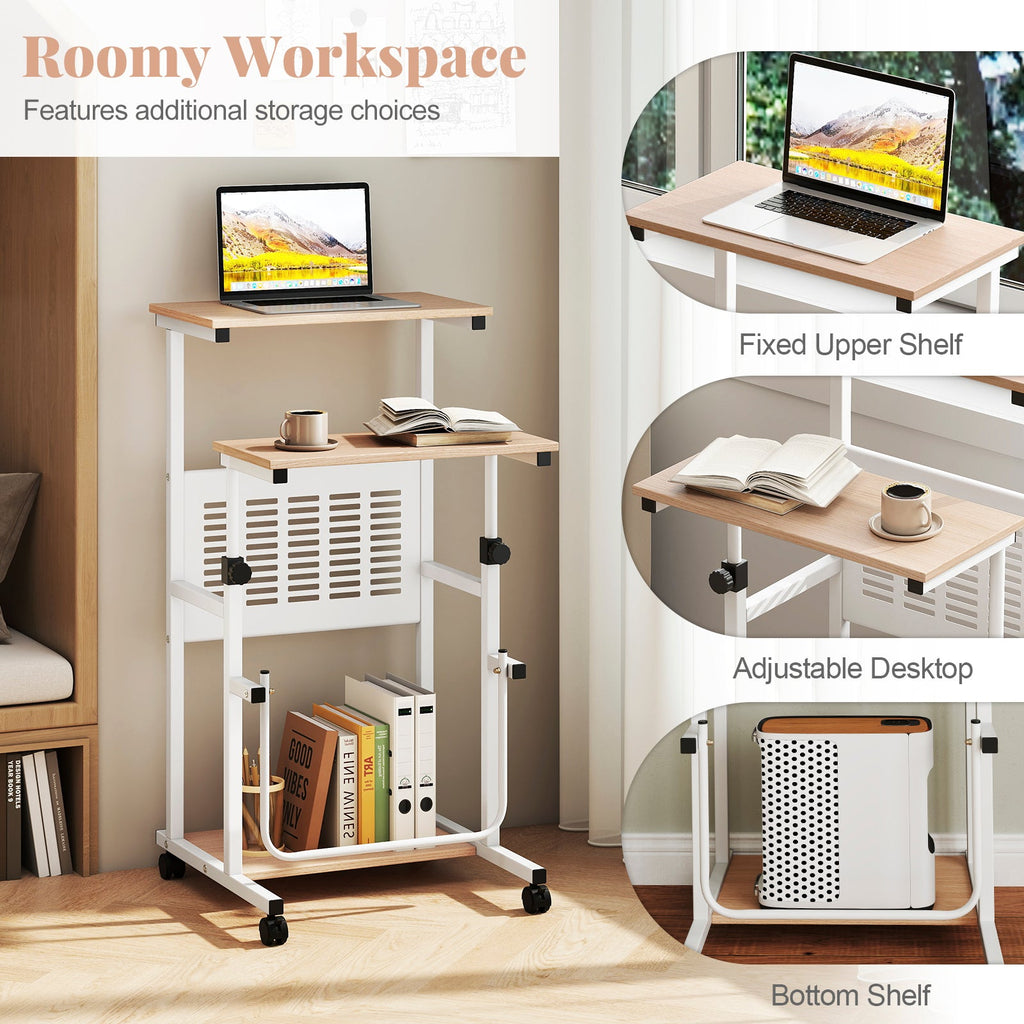 Height Adjustable Mobile Computer Stand-Up Desk with 2 Modes