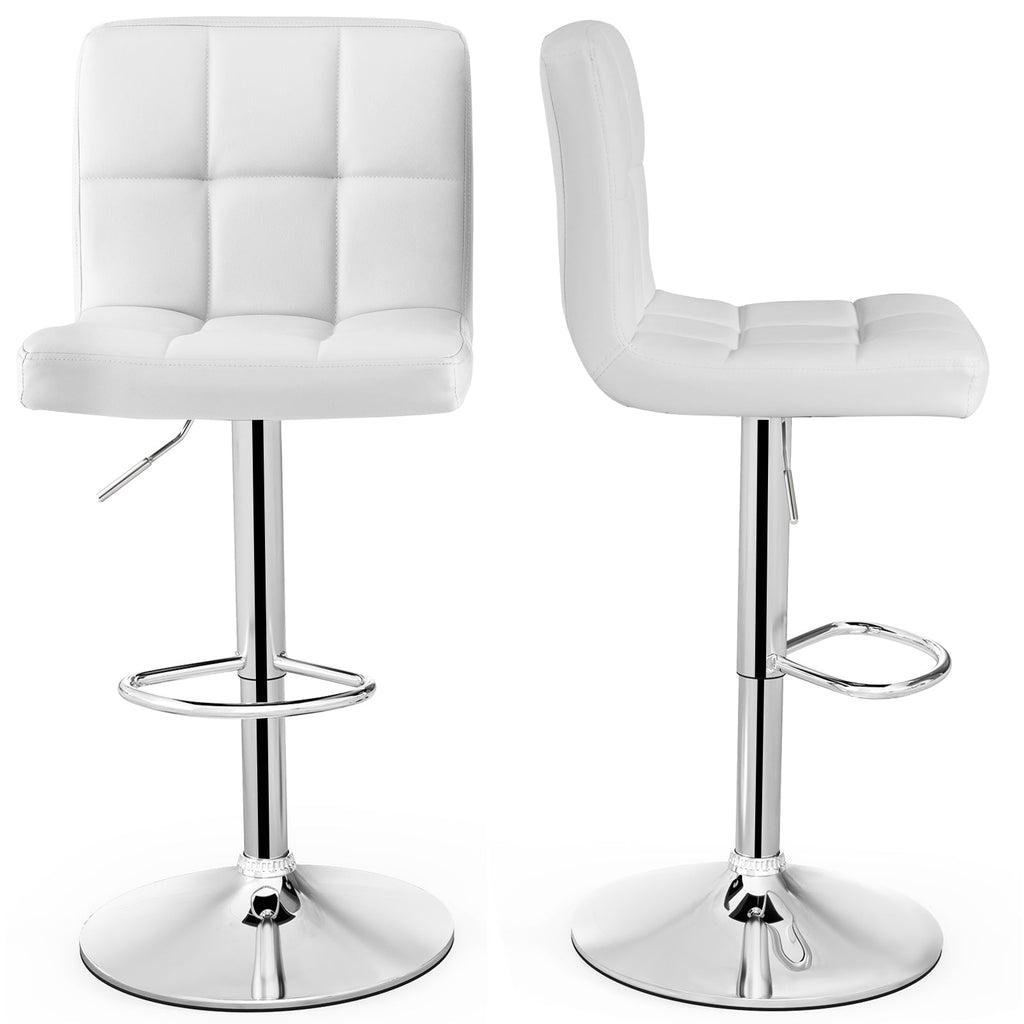 Adjustable Swivel Bar Stool with PU Leather-White