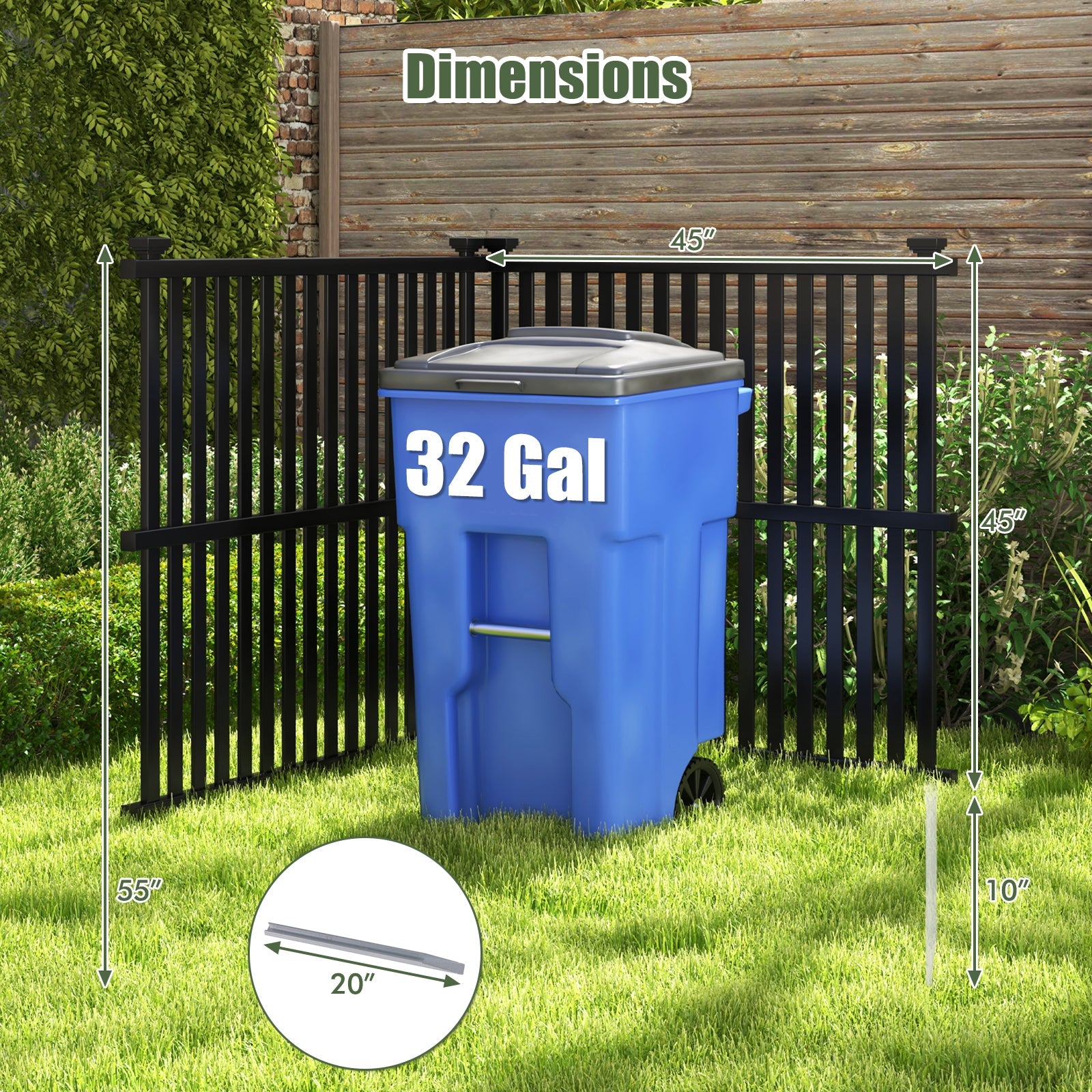 Air Conditioner Fence Panel with Metal Ground Stakes for Outside-Black