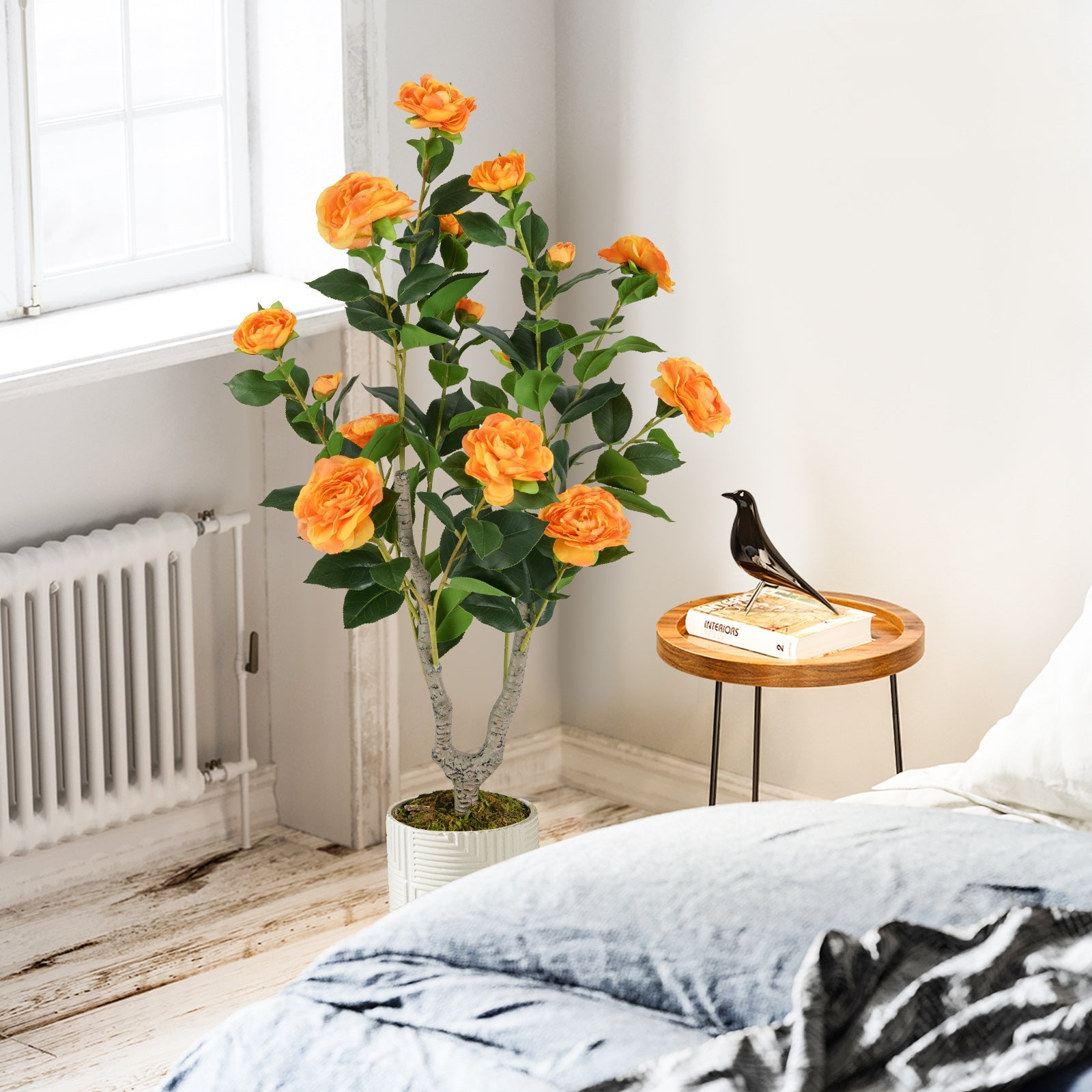 36 Inch Artificial Camellia Tree with Blooming Flower 1 Pack-Orange