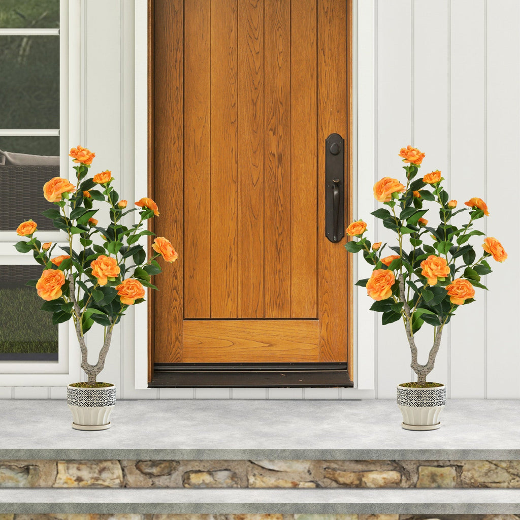36 Inch Artificial Camellia Tree with Blooming Flower 1 Pack-Orange