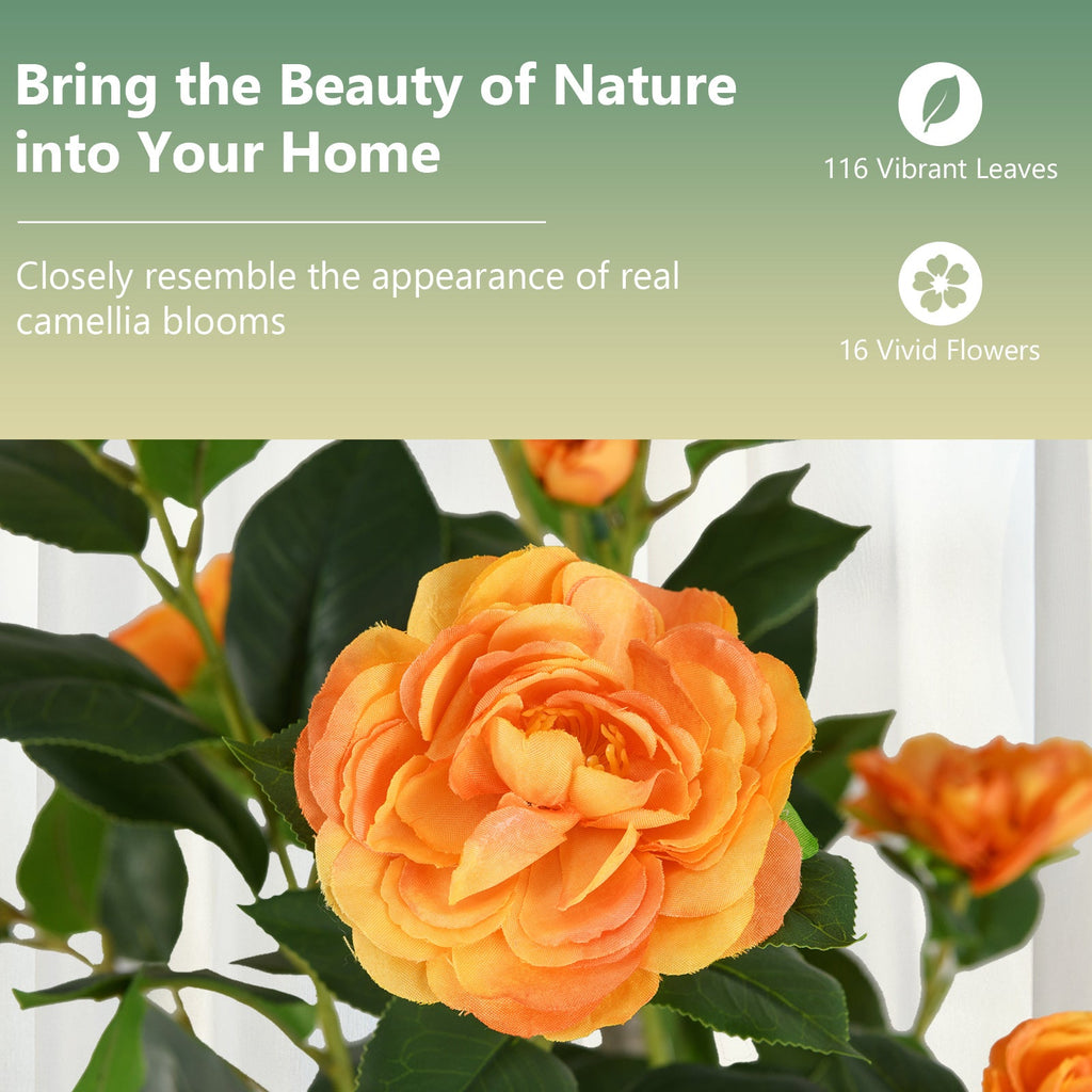 36 Inch Artificial Camellia Tree with Blooming Flower 1 Pack-Orange