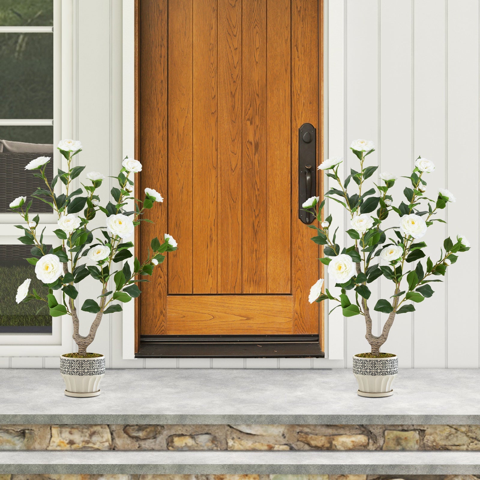 36 Inch Artificial Camellia Tree with Blooming Flower 1 Pack-White