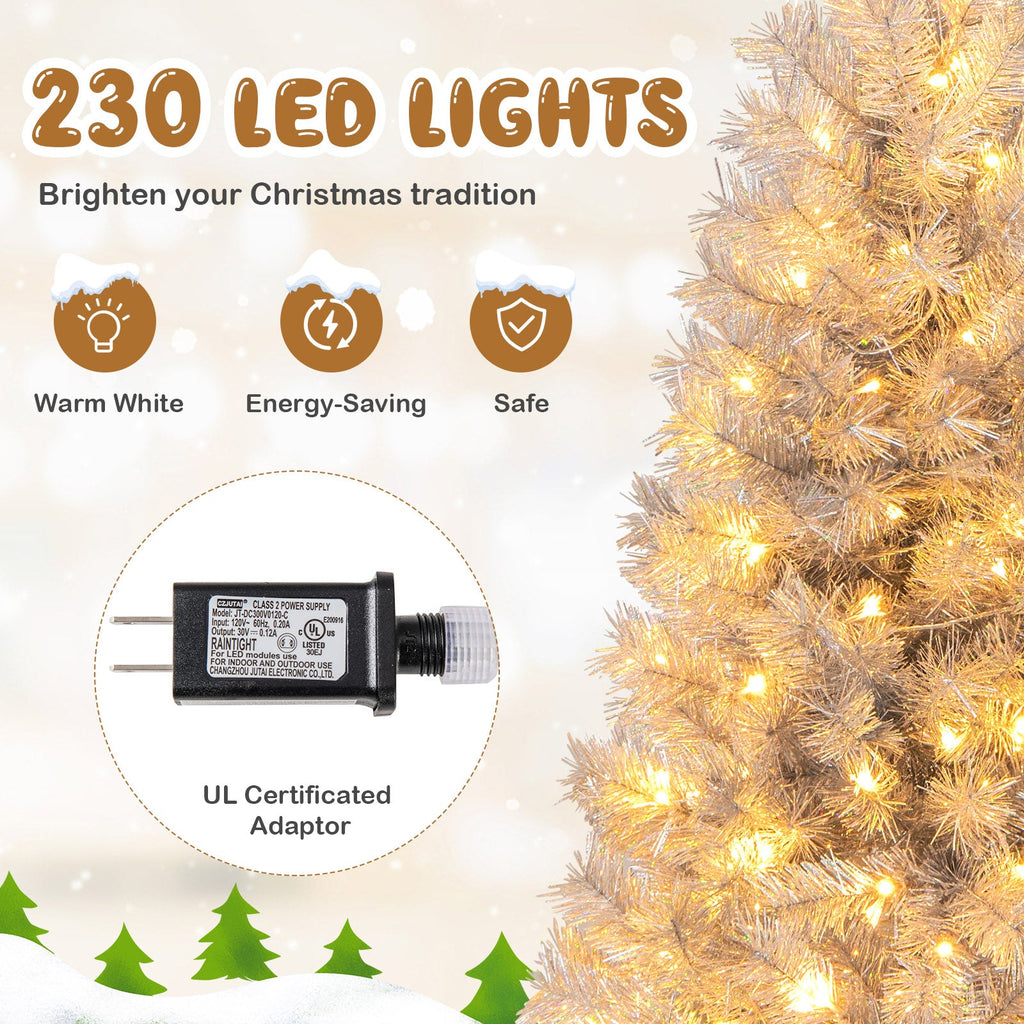 Artificial Xmas Tree with Branch Tips and Warm White LED Lights-6FT