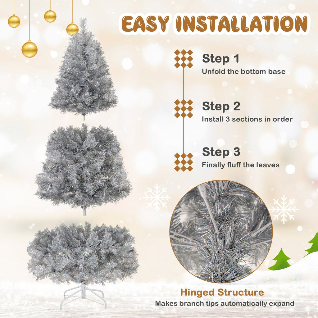 Artificial Xmas Tree with Branch Tips and Warm White LED Lights-6FT
